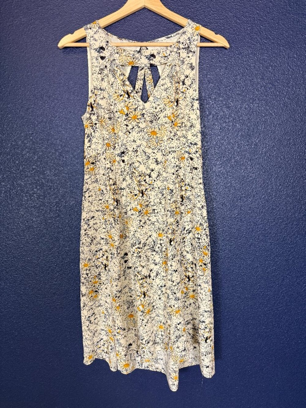Moulinette Soeurs Silk Cream & Blue Daisy Floral Keyhole Dress | 0